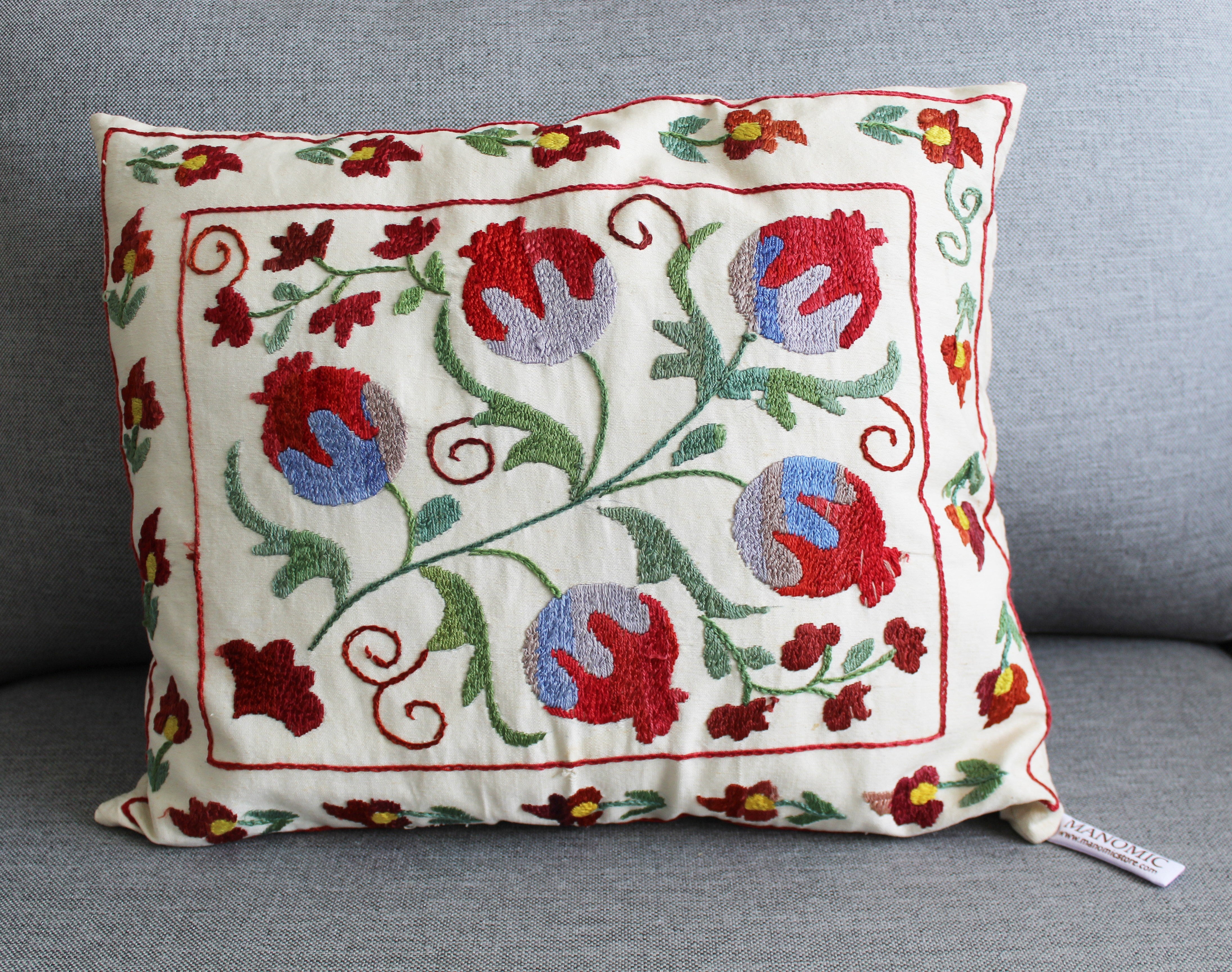 Manomic Handmade Suzani Pillow Cover